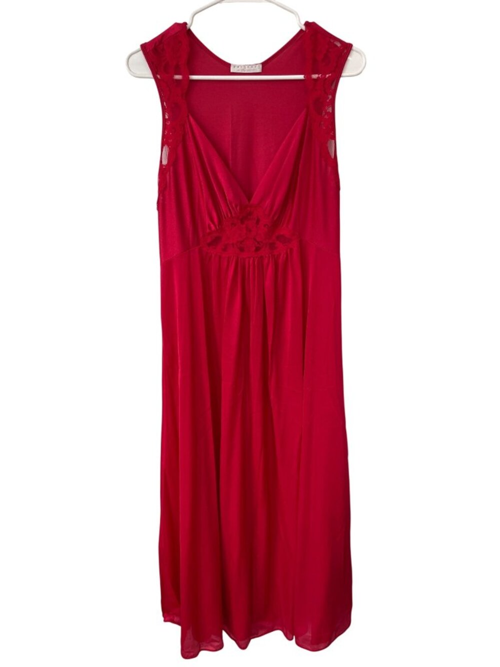 Vintage Partners Intimates Nightgown Medium Lace Sleeveless V-Neck Red Lingerie